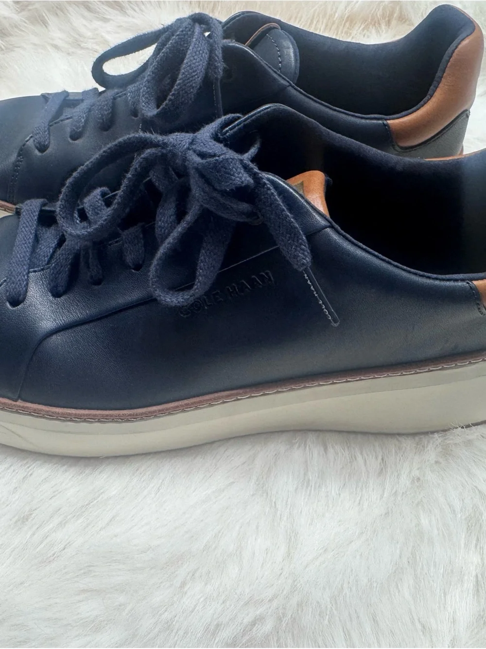 Dr. Scholl's Men's Navy Leather Sneakers with Brown Accents